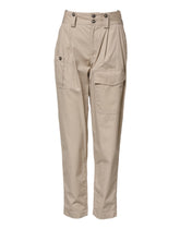 Beige Cotton Tapered Cargo Men Trouser Pants